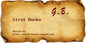 Girst Benke névjegykártya